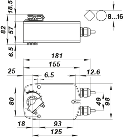 Vents Belimo LF230 - Dimensions