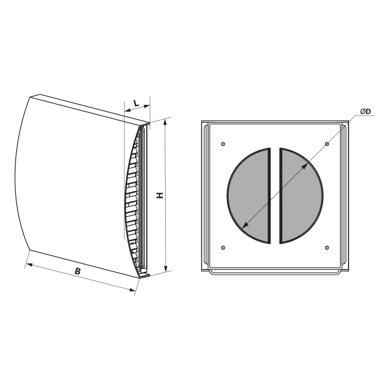 Vents EH-14 black 160 - Dimensions