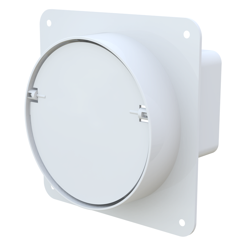 Series Vents Round and flat channel connector with a wall plate and a back valve - Flat duct - Plastic ductwork