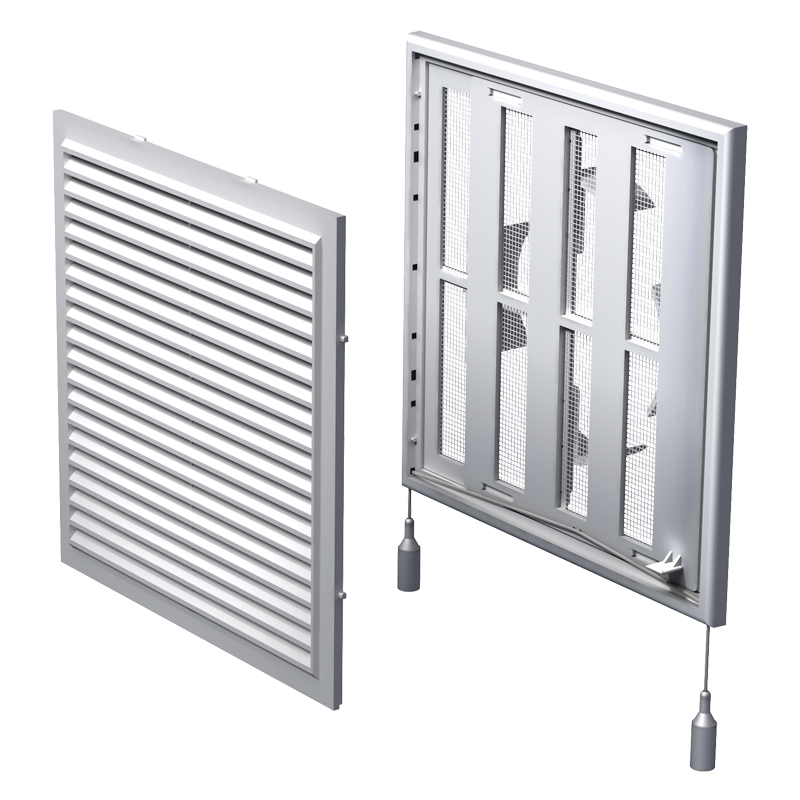 Vents MV 250 VDR - Two-piece plastic grilles with angled louvers, optional flange