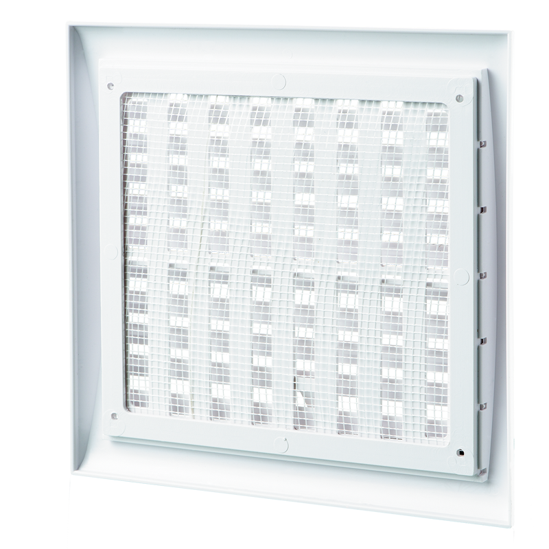 Vents MV 123 Rs - Two-piece plastic grilles with angled louvers, optional flange